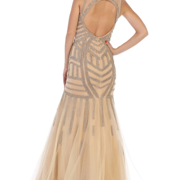 Royal Queen collection jeweled formal gown size 6 NWT BEIGE AND GOLD - Picture 3 of 6